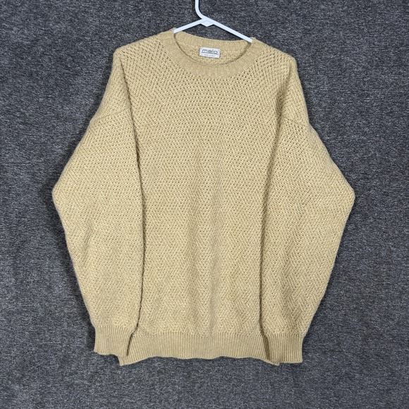 Malo Sweater Mens Large Beige 100% Cashmere Herringbone Knit Pullover Italy